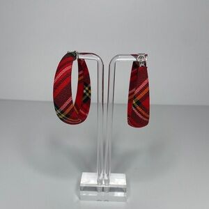 Elegant Red Plaid Hoop Earrings